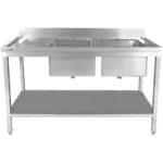 Tirdzniecības izlietne Nerūsējošais tērauds 1500x600x850mm 2 bļodas pa kreisi ar noteces dēli Aizmugures plāksne Apakšplaukts | Adexa STT1560L - Image 5