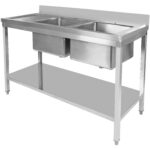 Tirdzniecības izlietne Nerūsējošais tērauds 1500x600x850mm 2 bļodas pa kreisi ar noteces dēli Aizmugures plāksne Apakšplaukts | Adexa STT1560L - Image 2