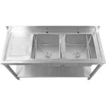 Tirdzniecības izlietne Nerūsējošais tērauds 1500x600x850mm 2 bļodas pa kreisi ar noteces dēli Aizmugures plāksne Apakšplaukts | Adexa STT1560L - Image 8