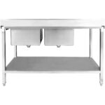 Tirdzniecības izlietne Nerūsējošais tērauds 1500x600x850mm 2 bļodas pa kreisi ar noteces dēli Aizmugures plāksne Apakšplaukts | Adexa STT1560L - Image 4