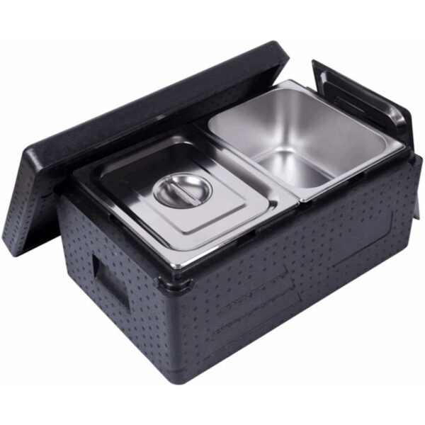 Virsējā ielādēta EPP izolēta pārtikas tvertne / Termokaste 32 litri ar 2xGN1/2 konteineriem ar vāku un rokturi | Adexa WHEPP212