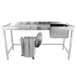 Komerciāla izlietne ar atkritumu caurumiem Nerūsējošais tērauds 1400x600x900mm 1 bļoda labajā pusē Aizsargs | Adexa WHSTD1470R - Image 3