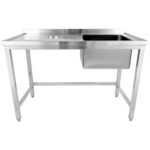 Komerciāla izlietne ar atkritumu caurumiem Nerūsējošais tērauds 1000x600x900mm 1 bļoda labajā pusē Aizsargsiena | Adexa WHSTD1070R