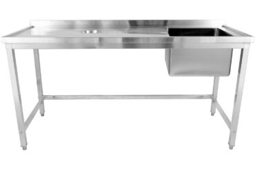 Komerciāla izlietne ar atkritumu caurumiem Nerūsējošais tērauds 1800x600x900mm 1 bļoda pa labi Ar aizsargsienu | Adexa WHSTD1870R