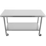 Komerciāls pārvietojams darba galds ar regulējamām kājām Nerūsējošā tērauda Apakšējā plaukta 1800x600x850/930mm | Adexa WT60180CWO