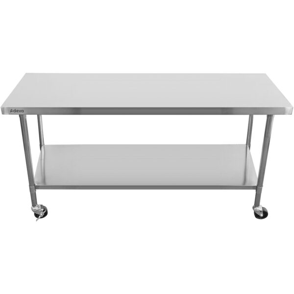 Komerciālais mobilais darba galds ar regulējamām kājām Nerūsējošā tērauda apakšējā plaukts 2000x600x850/930mm | Adexa WT60200CWO