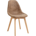 Sānu ēdamistabas krēsls ar koka kājām un polsterētu PU ādas sēdekli gaiši brūnā krāsā | Adexa WW6027