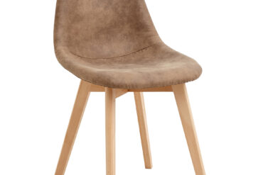 Sānu ēdamistabas krēsls ar koka kājām un polsterētu PU ādas sēdekli gaiši brūnā krāsā | Adexa WW6027