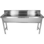 Komercijas Trauku Mazgāšanas Iegremdējamais Izlietne Nerūsējoša tērauda 1 bļoda Šļakatu aizsargs 1500x450x800mm Apaļas kājas | Adexa YDPS15038 - Image 5