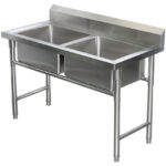 Komerciālais izlietne Nerūsējošais tērauds 1080x600x900mm 2 bļodas Aizmugurējais panelis | Adexa YDRST245A