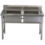 Komerciālais izlietne Nerūsējošais tērauds 1080x600x900mm 2 bļodas Aizmugurējais panelis | Adexa YDRST245A - Image 6