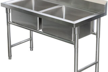 Komerciālais izlietne Nerūsējošais tērauds 1080x600x900mm 2 bļodas Aizmugurējais panelis | Adexa YDRST245A