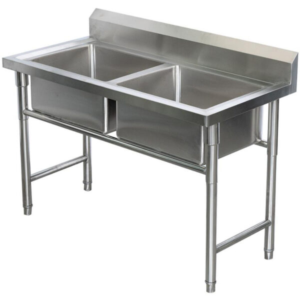 Komerciālais izlietne Nerūsējošais tērauds 1080x600x900mm 2 bļodas Aizmugurējais panelis | Adexa YDRST245A