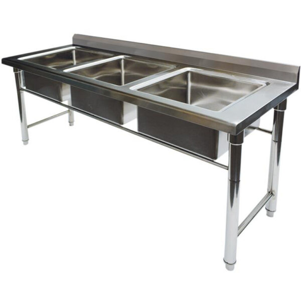 Komercs izlietne Nerūsējošs tērauds 1570x600x900 mm 3 trauku Splashback | Adexa YDRST345A