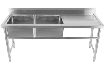 Komerciāla izlietne nerūsējošais tērauds 1570x600x900mm 2 bļodas pa kreisi ar aizsargmalu | Adexa YDRST60160X2L