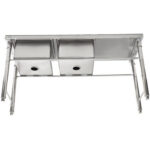 Komerciāla izlietne nerūsējošais tērauds 1570x600x900mm 2 bļodas pa kreisi ar aizsargmalu | Adexa YDRST60160X2L - Image 2