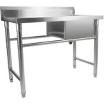 Nerūsējošā tērauda komerciālā izlietne 1380x602x900mm 1 bļoda labajā pusē Aizsargsienas | Adexa YDRST60140R - Image 6