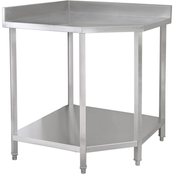 Komerciālais darba galds Stūra vienība Nerūsējošais tērauds 900x900x700x700x965/1065mm Aizmugures panelis Apakšējais plaukts | Adexa CWT1070SB