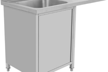 Komerciālā izlietne ar drenāžas virsmu un skapīti ar durvīm 1200x600x910mm viena trauks pa kreisi 400x400x250mm | Adexa DSB12602DL