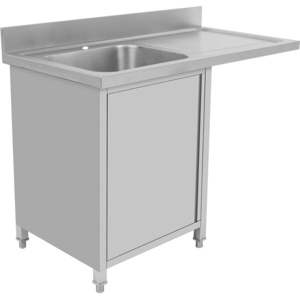 Komerciālā izlietne ar drenāžas virsmu un skapīti ar durvīm 1200x600x910mm viena trauks pa kreisi 400x400x250mm | Adexa DSB12602DL