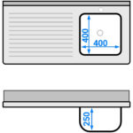 Komerciāla izlietne ar noteces paneli un skapja durvīm 1200x600x910mm Viena bļoda pa labi 400x400x250mm | Adexa DSB12602DR - Image 3