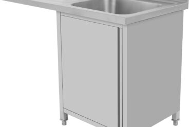 Komerciāla izlietne ar noteces paneli un skapja durvīm 1200x600x910mm Viena bļoda pa labi 400x400x250mm | Adexa DSB12602DR