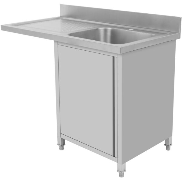 Komerciāla izlietne ar noteces paneli un skapja durvīm 1200x600x910mm Viena bļoda pa labi 400x400x250mm | Adexa DSB12602DR