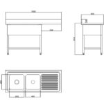 Divkāršā izlietne kreisajā pusē ar noteces virsmu un aizmugurējo sienu 1800x600x910mm | Adexa DSB1860L - Image 3