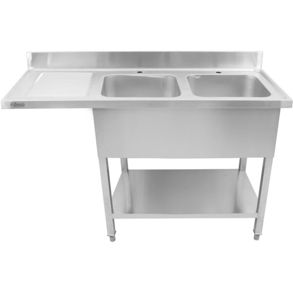 Dubultā izlietne pa labi ar notecināšanas virsmu un aizmugures sienu 1800x600x910mm | Adexa DSB1860R