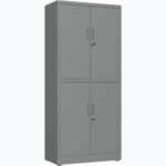 Profesionāls metāla uzglabāšanas skapis 4 veramās durvis 900x400x1800mm Slēdzams 3 regulējami plaukti Tumši pelēks | Adexa SEFC2DG - Image 3