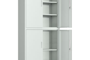 Profesionālais metāla uzglabāšanas skapis 4 veramās durvis 900x400x1800mm slēdzene 3 regulējamas plaukti gaiši pelēks | Adexa SEFC2LG