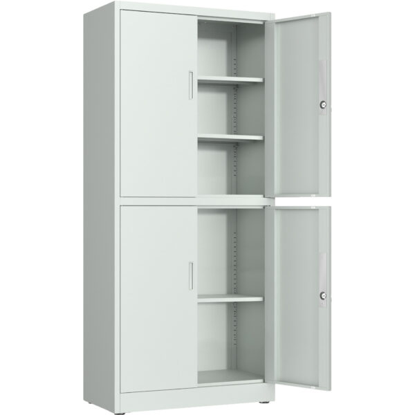 Profesionālais metāla uzglabāšanas skapis 4 veramās durvis 900x400x1800mm slēdzene 3 regulējamas plaukti gaiši pelēks | Adexa SEFC2LG