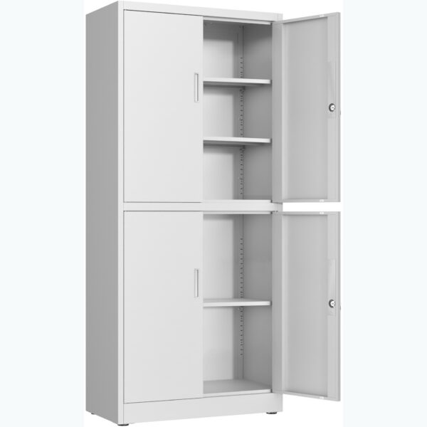Profesionāla metāla uzglabāšanas skapis ar 4 veramām durvīm 900x400x1800mm Slēdzams 3 regulējamas plaukti Baltā krāsā | Adexa SEFC2W