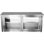 Stikla bīdāmo durvju sienas skapītis, nerūsējošais tērauds 1400x400x650mm | Adexa SWCGD140402 - Image 4