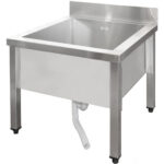 Zema komerciāla trauku mazgājamā izlietne Nerūsējošs tērauds 1 bļoda Aizsargsiena 600x600x660mm Kvadrātveida kājas | Adexa SMSJY6060