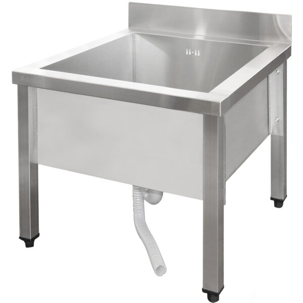 Zema komerciāla trauku mazgājamā izlietne Nerūsējošs tērauds 1 bļoda Aizsargsiena 600x600x660mm Kvadrātveida kājas | Adexa SMSJY6060