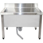 Zems komerciālais trauku mazgāšanas izlietnes izgatavots no nerūsējošā tērauda, 1 bļoda ar šļakatu aizsargu, 800x600x660 mm kvadrātveida kājas | Adexa SMSJY8060 - Image 2