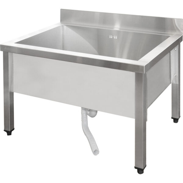 Zems komerciālais trauku mazgāšanas izlietnes izgatavots no nerūsējošā tērauda, 1 bļoda ar šļakatu aizsargu, 800x600x660 mm kvadrātveida kājas | Adexa SMSJY8060