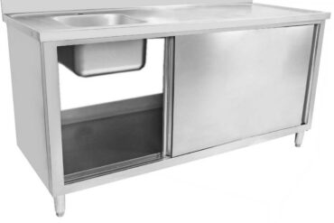 Komerciāla izlietne ar bīdāmām durvīm Nerūsējošais tērauds 1 bļoda Kreisā Apakšējā plaukta Atūdens skārds 1800x700x900mm | Adexa DSA180702DL