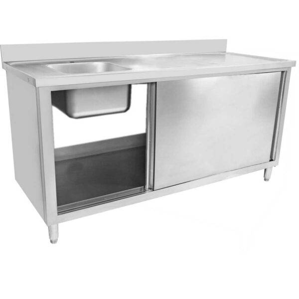 Komerciāla izlietne ar bīdāmām durvīm Nerūsējošais tērauds 1 bļoda Kreisā Apakšējā plaukta Atūdens skārds 1800x700x900mm | Adexa DSA180702DL