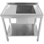 Komerciālā izlietne nerūsējošā tērauda 800x600x900 mm 1 bļoda pa labi Aizmugures sienas aizsardzība Apakšējais plaukts | Adexa STD08060R - Image 3