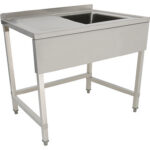 Komercsink Lasītellis nerūsējošs tērauds 1000x700x900mm 1 izlietne labajā pusē Aizmugurējā barjera 50mm | Adexa DSE1070R