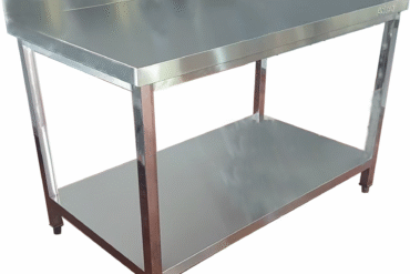 Komerciālais darba galds ar apakšplauktu un backsplash, nerūsējošais tērauds, kvadrātveida kājas, 600x800x900mm | Adexa QNH11134