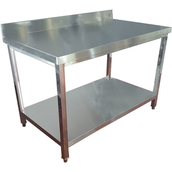 Komerciālais darba galds ar apakšplauktu un backsplash, nerūsējošais tērauds, kvadrātveida kājas, 600x800x900mm | Adexa QNH11134