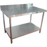 Komerciālais darba galds Ar apakšējo plauktu Aizmugurējais panelis Nerūsējošā tērauda Apaļas kājas 1500x600x900mm | Adexa QNH1144