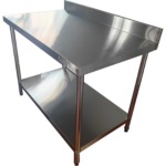 Komerciālais darba galds Ar apakšējo plauktu Aizmugurējais panelis Nerūsējošā tērauda Apaļas kājas 1500x600x900mm | Adexa QNH1144 - Image 6