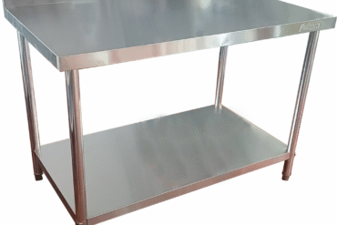 Komerciālais darba galds Ar apakšējo plauktu Aizmugurējais panelis Nerūsējošā tērauda Apaļas kājas 1500x600x900mm | Adexa QNH1144