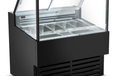 Profesionāls želeto un saldējuma pasniegšanas vitrīnas skaitītājs 7 trauki Taisna priekšējā Melna | Adexa DW7B