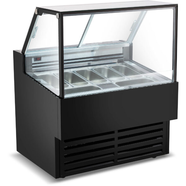 Profesionāls želeto un saldējuma pasniegšanas vitrīnas skaitītājs 7 trauki Taisna priekšējā Melna | Adexa DW7B