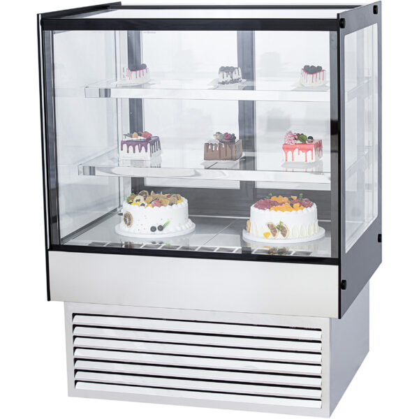 Komerciālais kūku lete taisnu priekšējo daļu 2 plaukti 1200x700x1200mm Nerūsējošs tērauds un Melns | Adexa HL1200B2